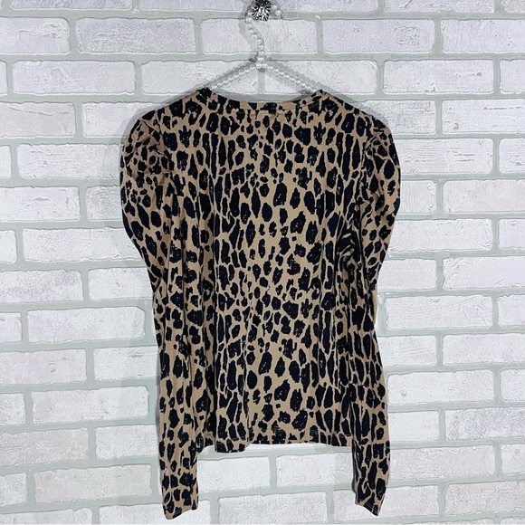 7 For All Mankind Leopard Print Puff Shoulder Long Sleeve Tee Size S - Picture 8 of 11